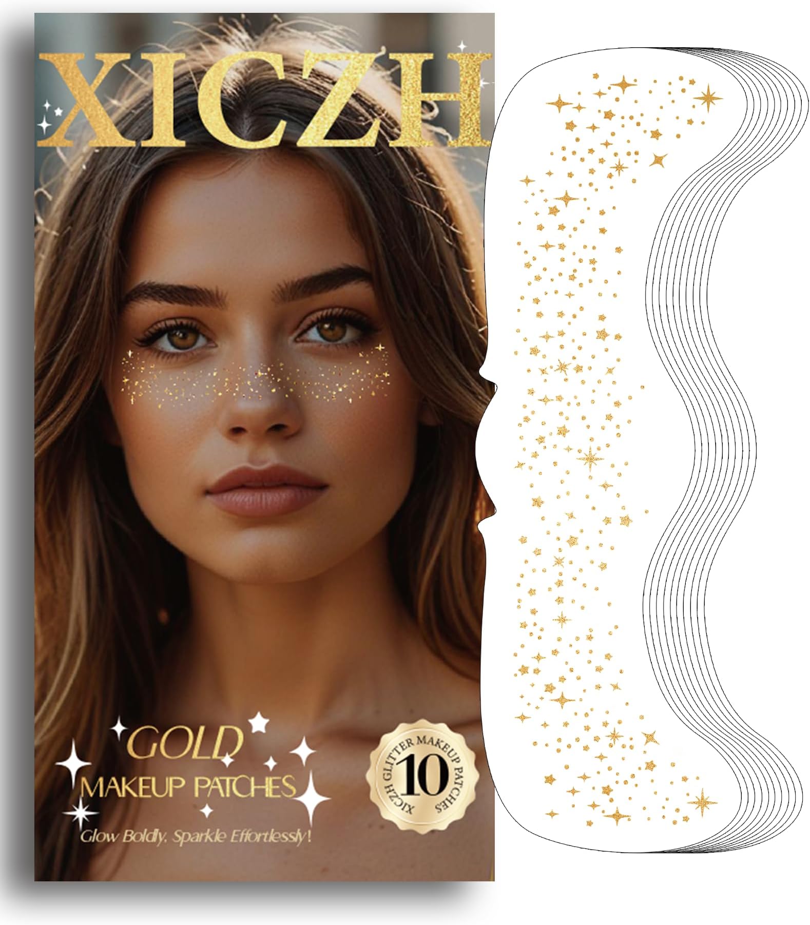 Glitter Freckles, Gold Temporary Face Tattoos Stickers, Body Face Glitter for Women Girls, Country Concerts Singer Festival Rave Accessories (Gold - 10 pcs)