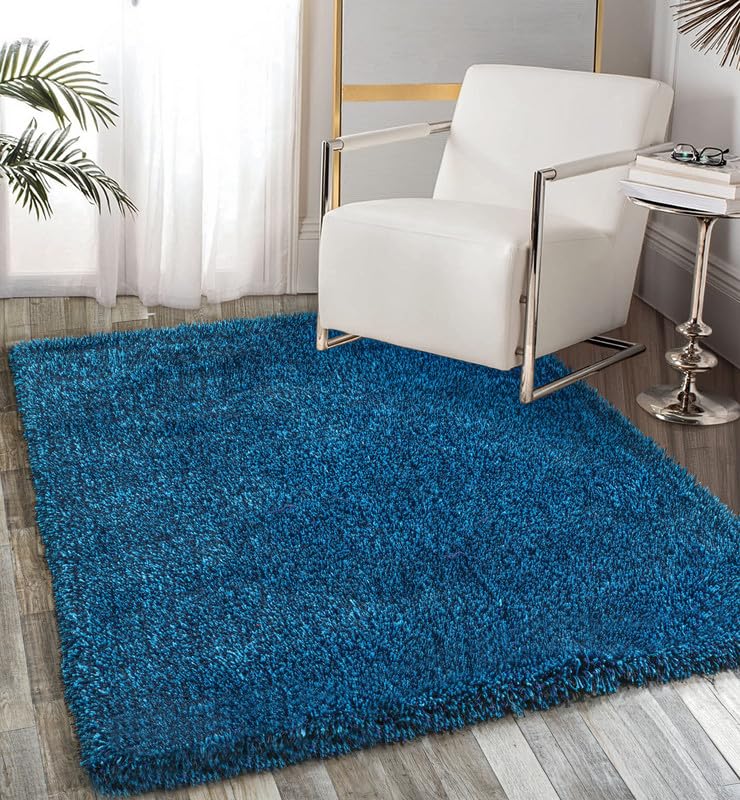 Image of FIASCO Round Shaggy Carpet Plain Fur Rugs Home and Office Sqaure Microfiber 2 Inch Pile Height Back in Canvas Modern Interior Mats 2x2 Feet Blue Turquoise Mix