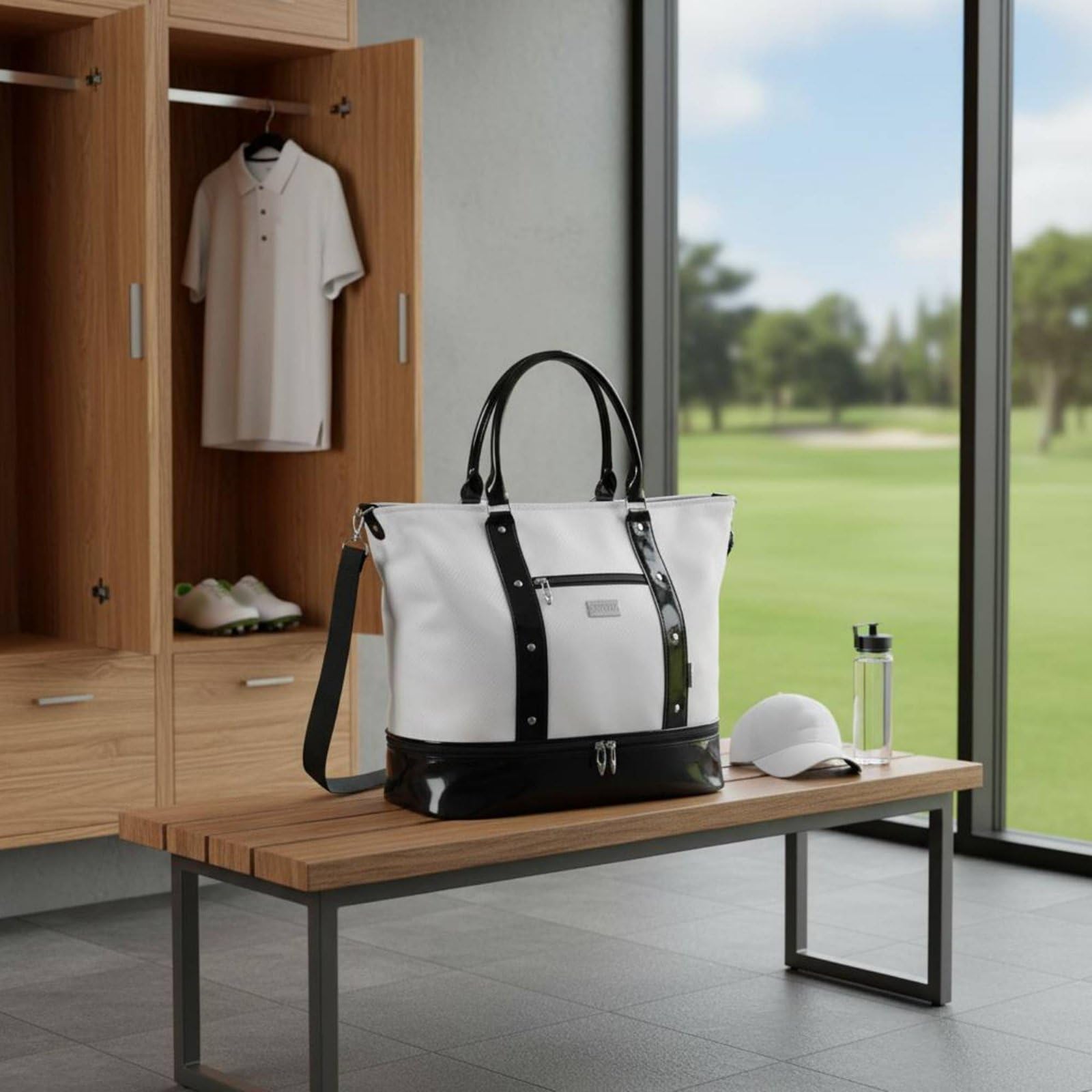 Borsa da Golf Borsa da Viaggio Borsone Sacca Borsa Sportiva con Scomparto Scarpe in Poliestere Impermeabile con Manici E Tracolla Adatta a Campo da, Black
