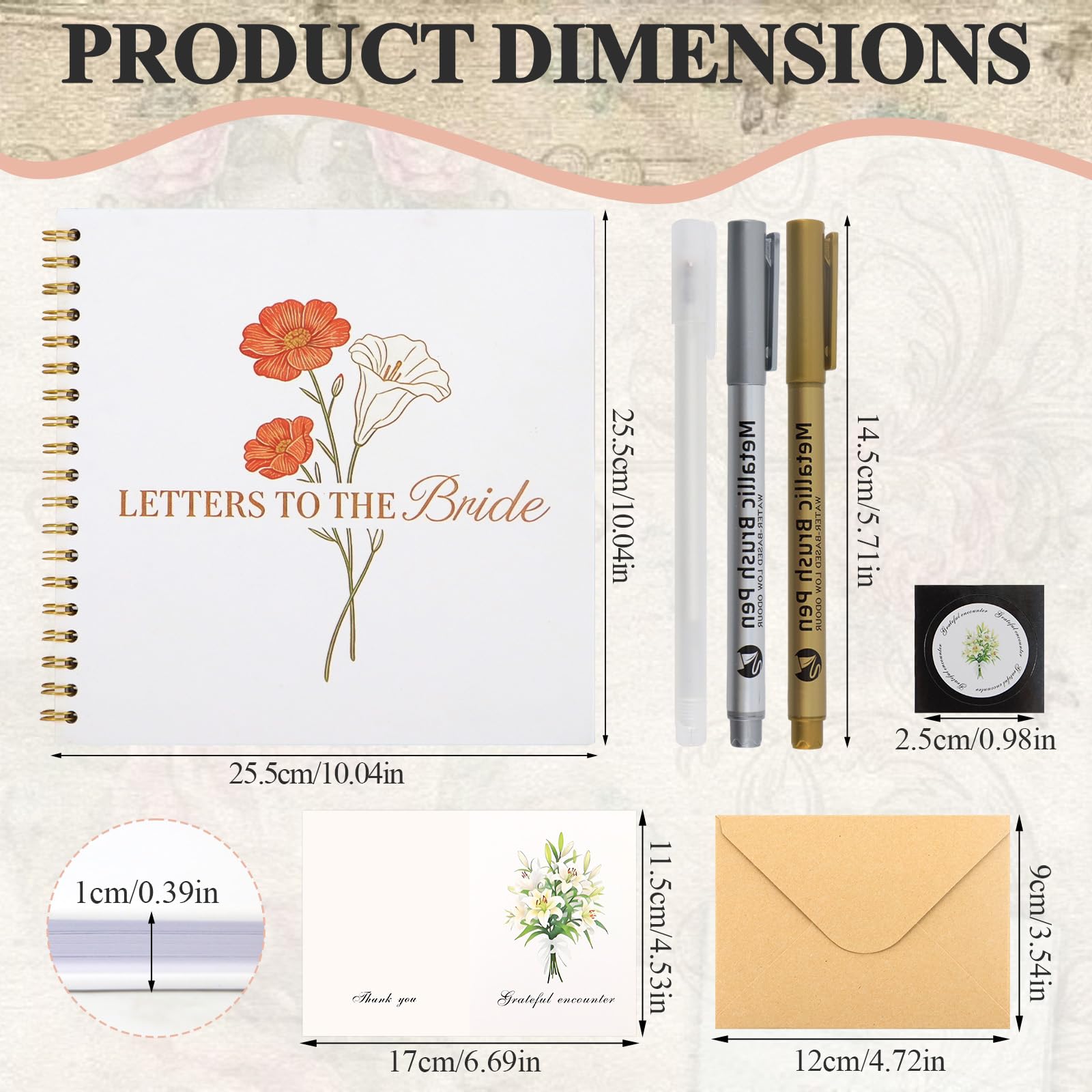 Lignumix Scrapbook-Fotoalbum für Hochzeit, Briefe an die Braut, 30 leere Seiten und Scrapbook-Zubehör, DIY-Gästebuch für Brautparty, Junggesellinnenabschied, 25,4 x 25,4 cm