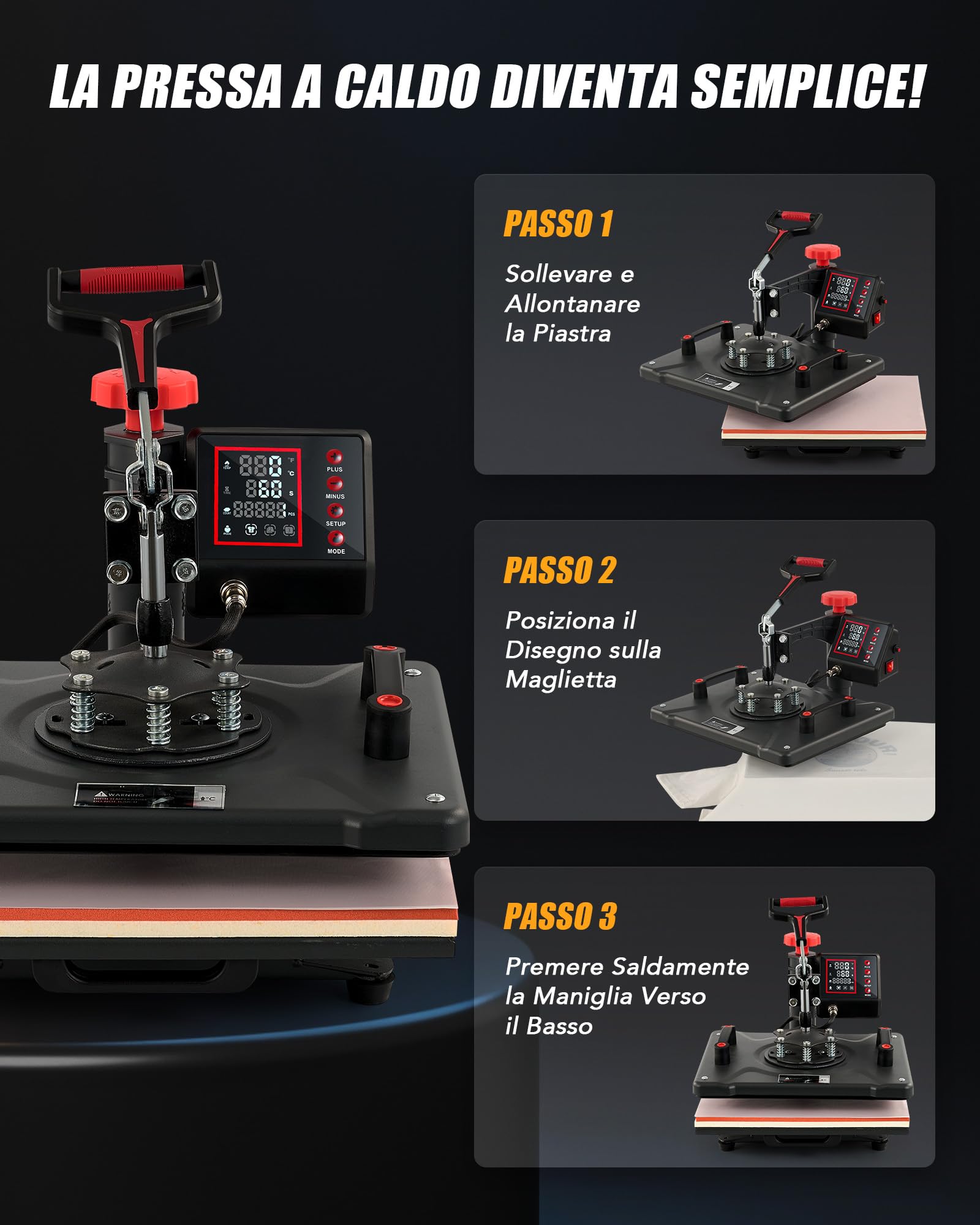 CREWORKS 5 IN1 Pressa a Caldo 30 X 38CM 1250W Pressa a Calore Macchina Sublimazione Digitale Rotazione a 360 Gradi Trasferimento Multifunzione con Termopressa per Magliette Cappellini T-Shirt Tazze