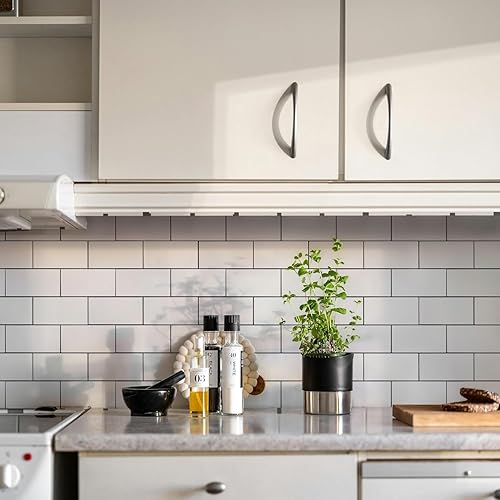 Vista 58 de STICKGOO 10 hojas de azulejos de metro para despegar y pegar, azulejos de pared para salpicaduras de cocina, azulejos de pared de PVC para Pizarra
