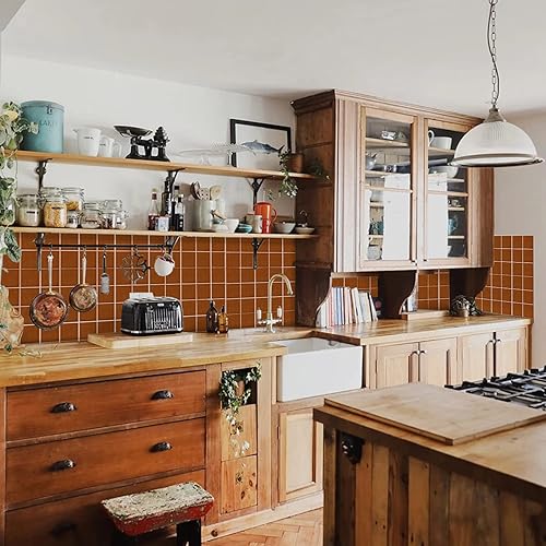 Alwayspon Adhesivo de vinilo brillante de ladrillo de Provenza, autoadhesivo para azulejos de pared de transferencia de salpicaduras para cocina y