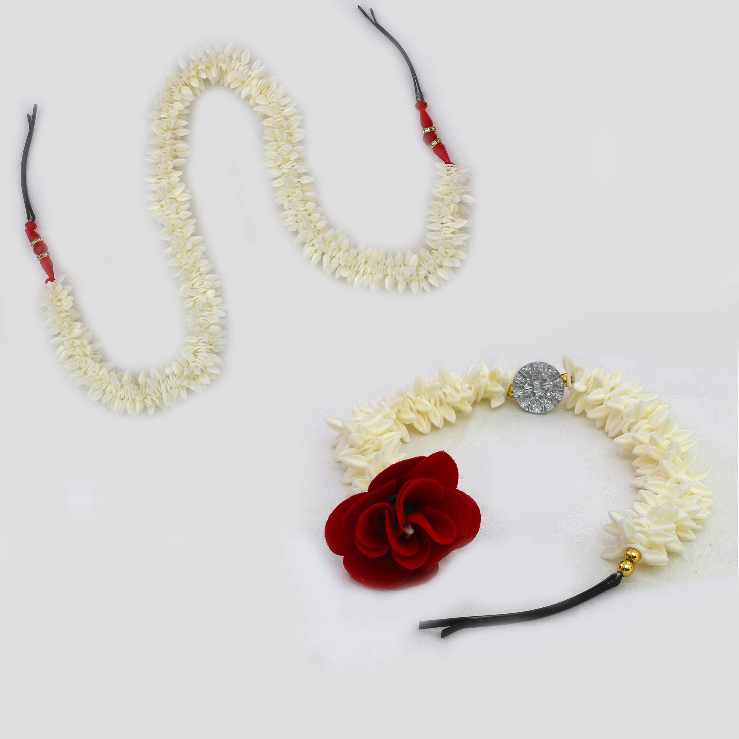 Rapidsflow® Bridal White Hair Gajra With Red Flower For Women Latest Set Of 2 pc