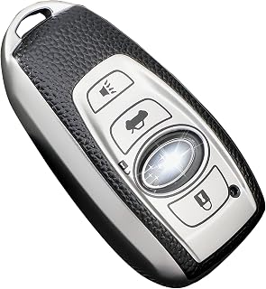 for Subaru Key Fob Cover, Premium Soft TPU Leather Full Cover Protection Key Fob Case for Subaru Forester Outback BRZ Legacy CrossTrek Smart Key Protector,Silver