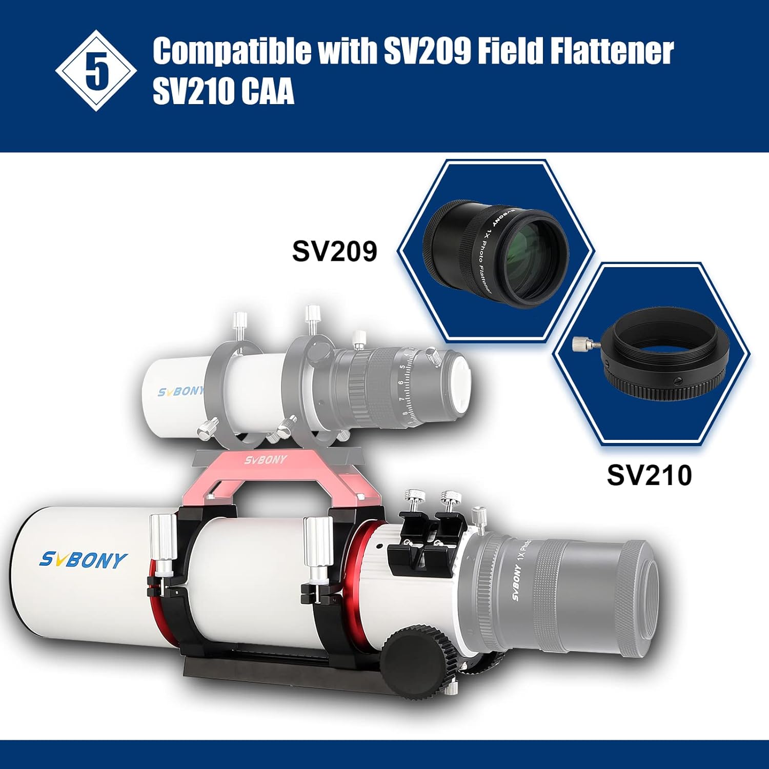 SVBONY SV550 Telescope, 80mm APO Triplet Refractor OTA, Bundle with SV209 Field Flattener, 1.0X Flattener Corrects, SV210 Camera Angle Adjuster, M63 360 Degree Rotator, for Deep Sky Astrophotography