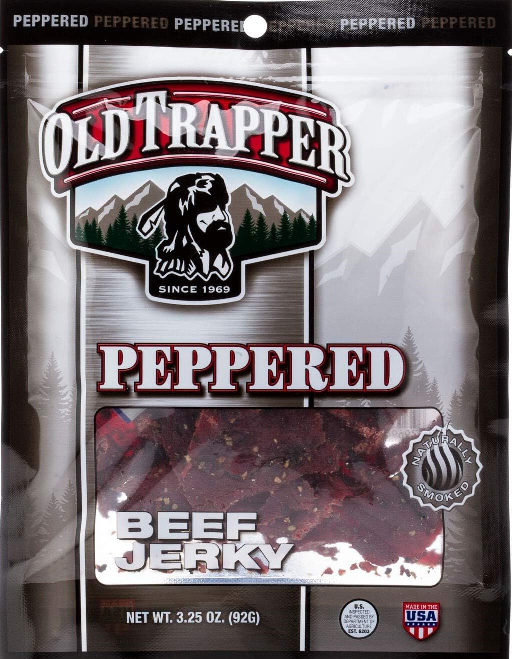 Old TrapperBeef Jerky, Peppered, 3.25 Ounce (Pack of 8)