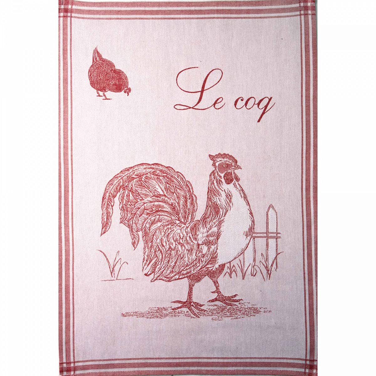 Coucke ""Coq - Rouge"", Woven cotton tea towel. Designed in France.