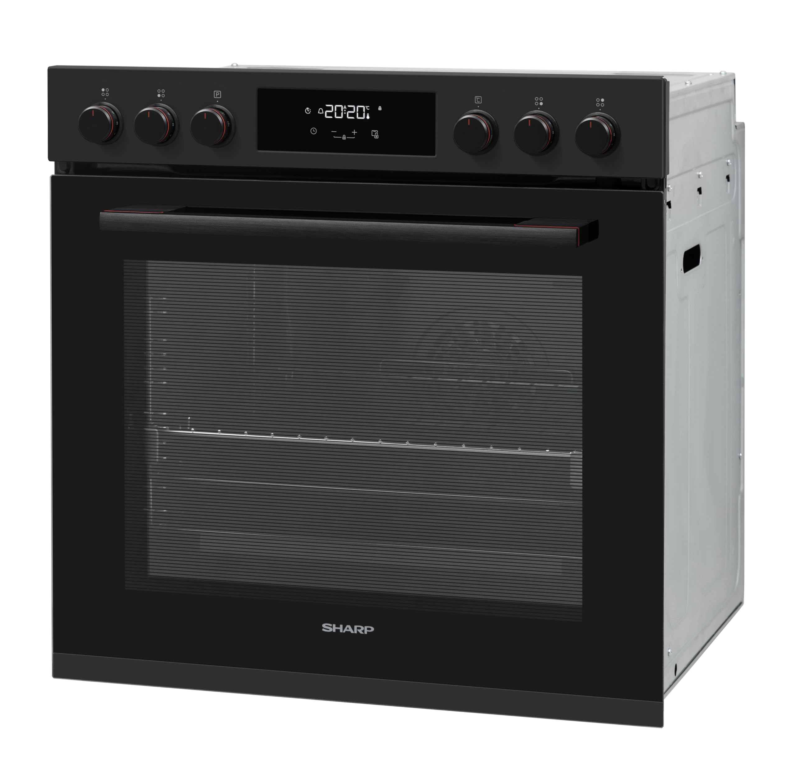 SHARP K-72P19BNH-EU Einbau-Herdset mit Glaskeramik-Kochfeld, 78 L, 9 Beheizungsarten, Heißluft, Easy to Clean, Timer, versenkbare Knebel, Matt Schwarz