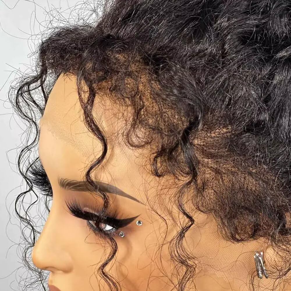 4C Hairline Edge Kinky Curly 360 HD Transparent Lace Front Wig Pre Plucked Afro Curly Baby Hair Wigs 150% Kinky 4C Edge Kinky Curly Wigs Human Hair Curly Baby Hair Around Wig with Bleached Knots