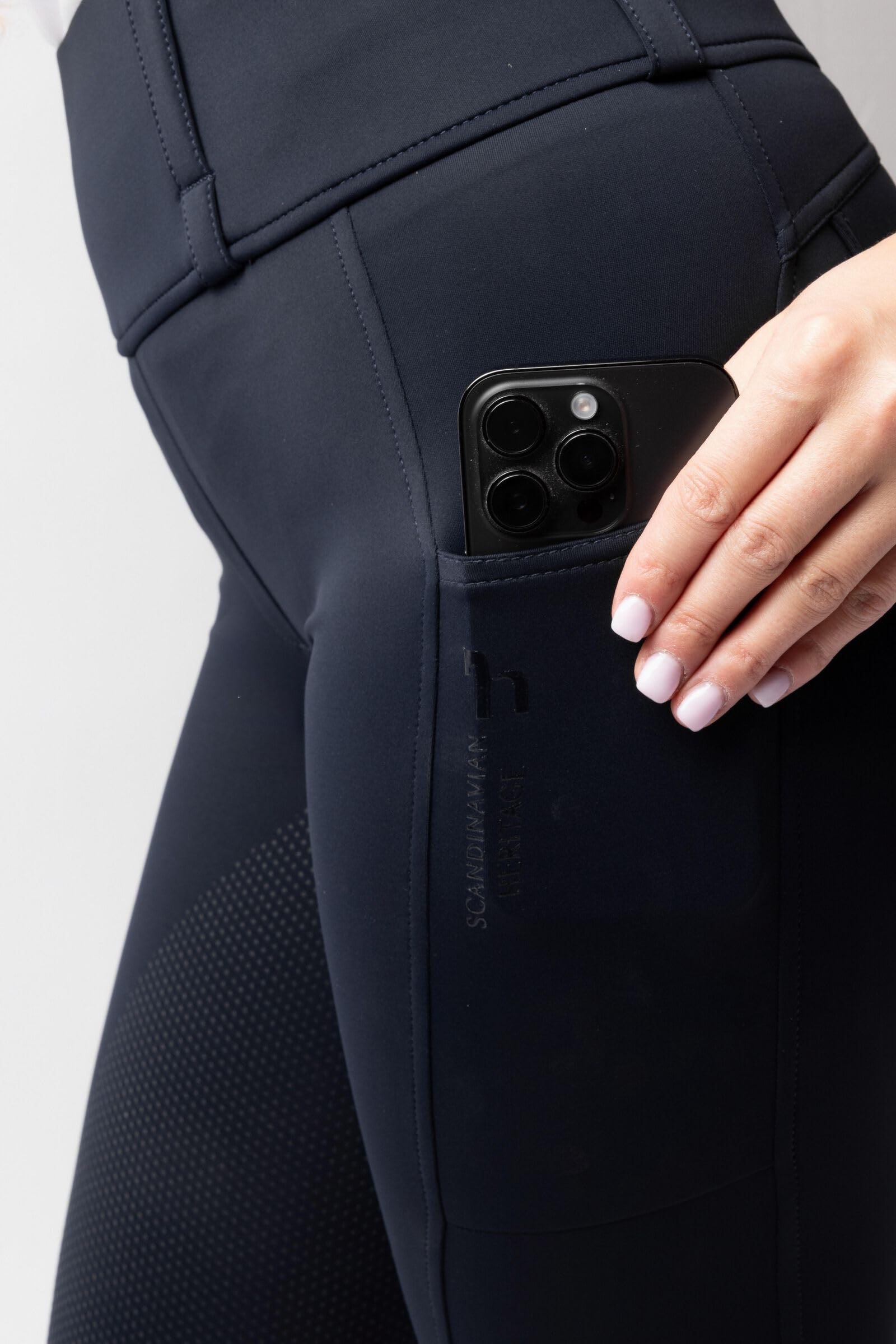 HORZE Damen Reitleggings Anya mit Vollbesatz – Atmungsaktive Reithose mit Silikon-Grip, Handytaschen & Gürtelschlaufen – Bequeme & Pflegeleichte Reitleggings für Training & Alltag, blau, 40