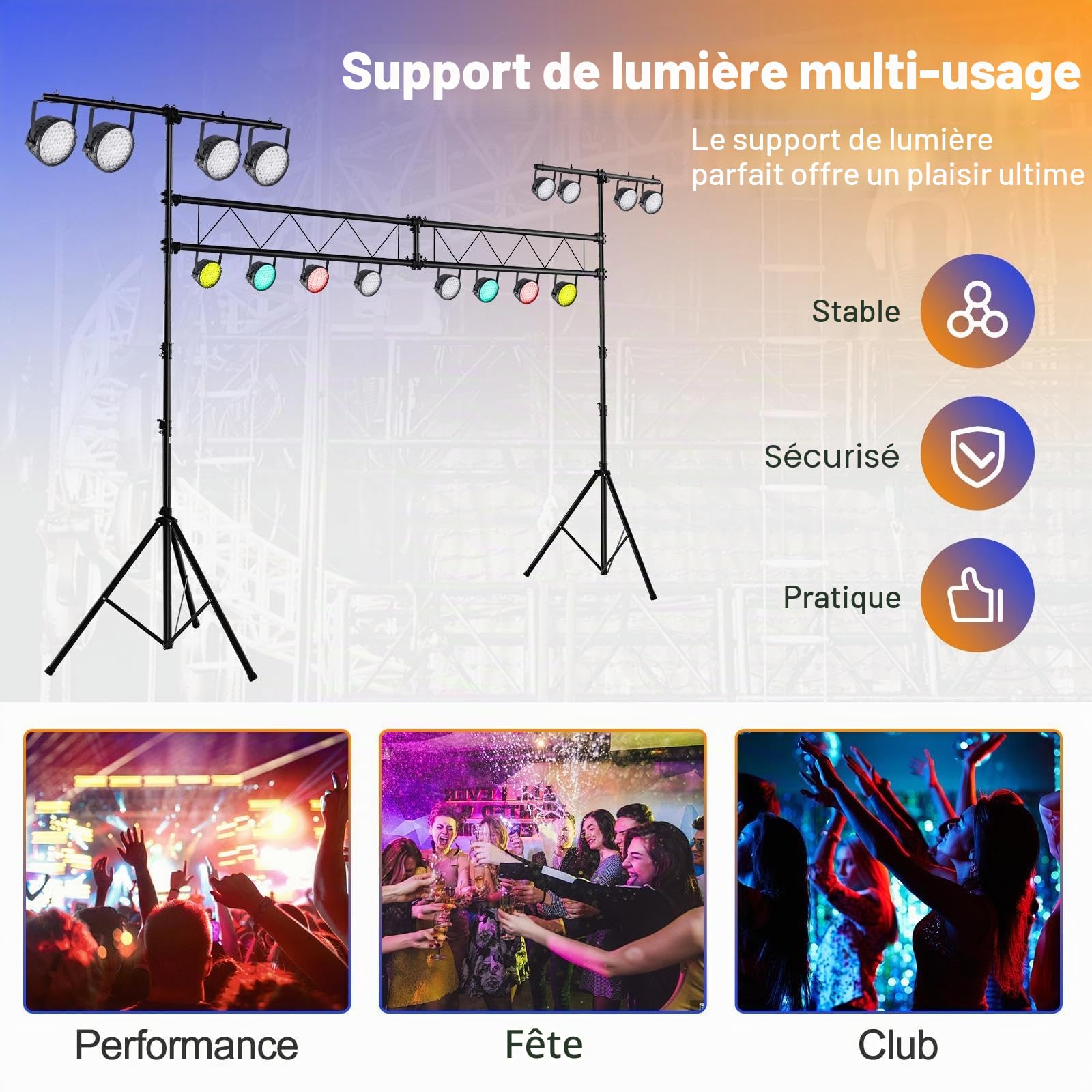 SOARS Trépied Lumière DJ, Hauteur Réglable de 180 à 350 CM, Support d’Éclairage en Métal avec 32 Points de Fixation, Charge Maximale 100 KG, Pieds Stable, pour Spectacles, Concerts