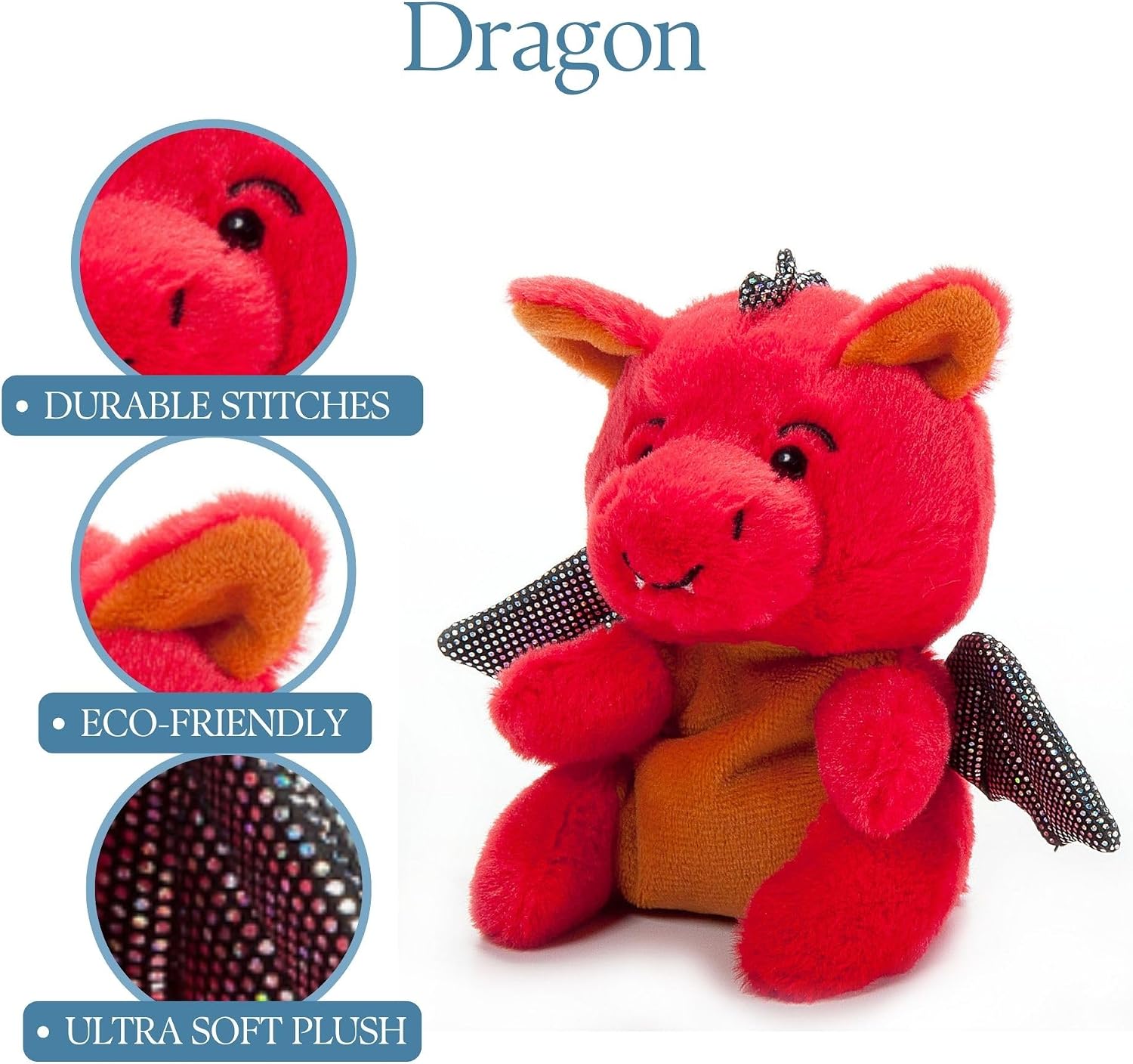 The Petting Zoo Red Dragon Stuffed Animal Plushie, Gifts for Kids, Nuggetz Dragon Animals, Dragon Plush Toy 6 Inches