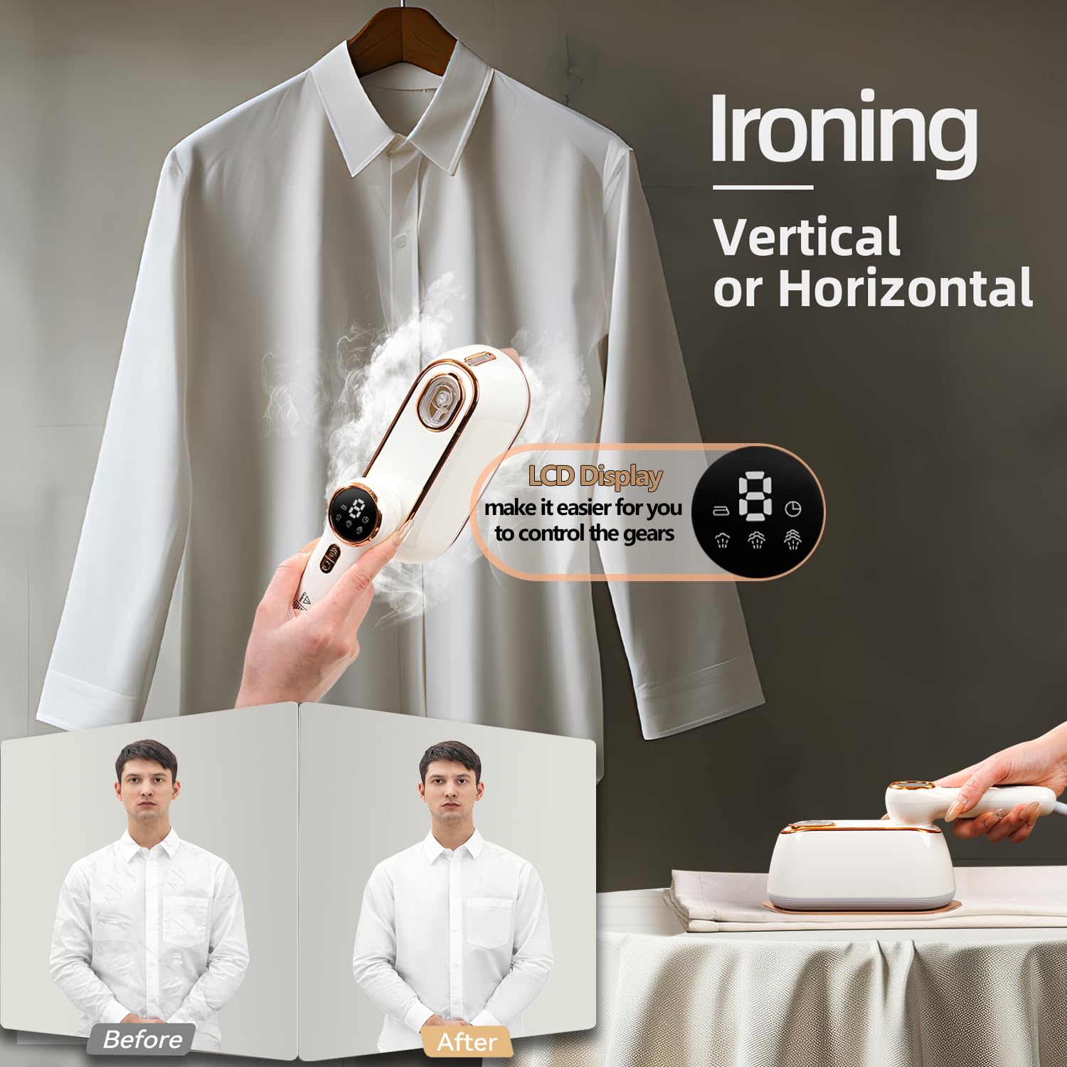 Plancha de vapor de viaje para ropa con visualización LCD, plancha de vapor portátil de 1200 W, 4 modos, 10 S, calentamiento rápido, potente removedor de arrugas, vaporizador de ropa para el hogar,