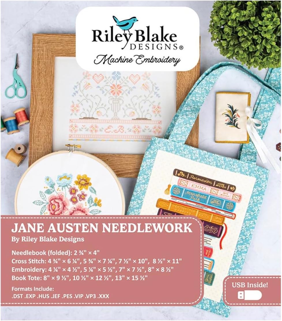 Riley Blake Machine Embroidery Patterns: Digital Design, Compatible with Major Machines, Scalable Sizes, and Detailed Instructions (Jane Austen Needlework)