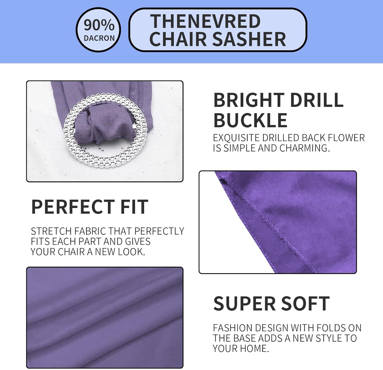 Pack of 100 Spandex Rose Purple Chair Sashes for Wedding and Party Events - Chair Bows, Bands and Buckles Fitting Decorations