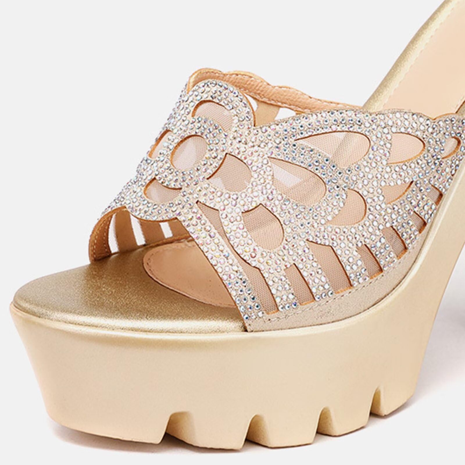 HNVAVQ Sandalias de Plataforma con Strass y Tacón Ancho Mules