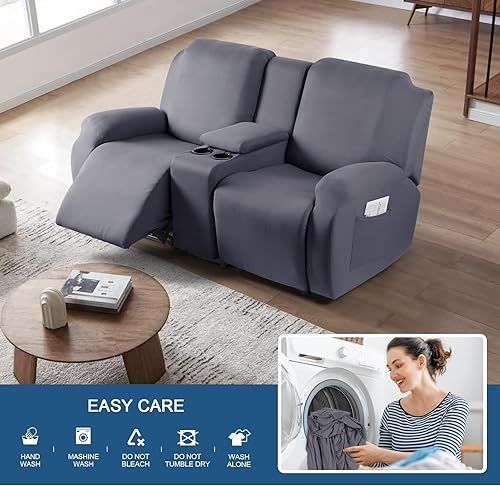 Miniatura 5 de TAOCOCO Sofá reclinable con funda de consola central, 4 piezas de tela de poliéster elástica para sofá reclinable (gris claro, 1 funda de consola