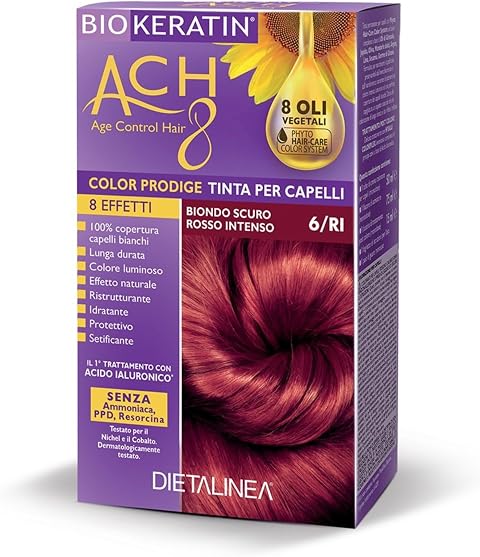 Dietalinea Tinta per Capelli Senza Ammoniaca BIONDO SCURO ROSSO INTENSO 6/RI | Colore Capelli Biokeratin con 8 Oli Phyto Hair Care system e Hyalu Complex -Nutre il capello in profondità | Illumina