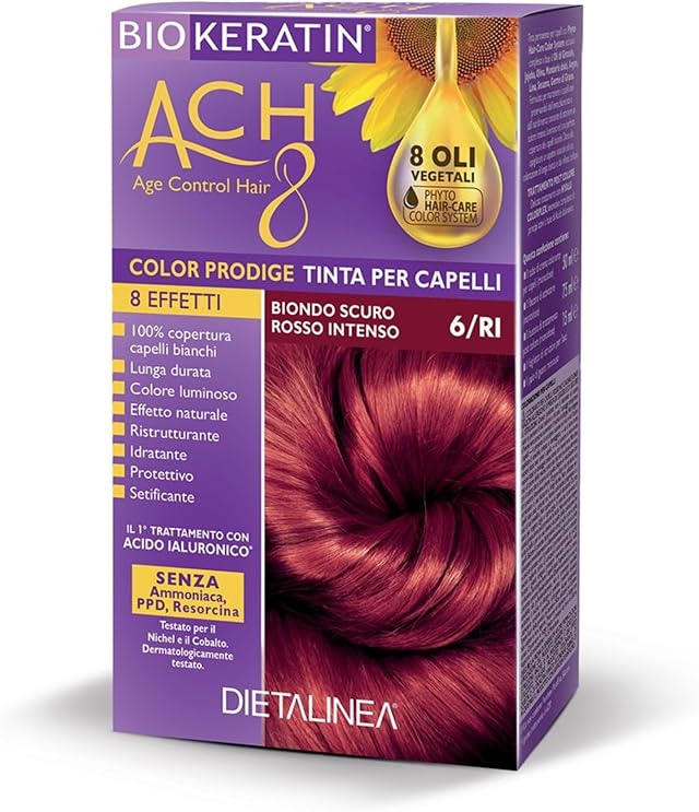 Dietalinea Tinta per Capelli Senza Ammoniaca BIONDO SCURO ROSSO INTENSO 6/RI | Colore Capelli Biokeratin con 8 Oli Phyto Hair Care system e Hyalu Complex -Nutre il capello in profondità | Illumina