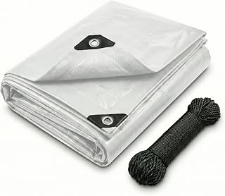 CoverUp! Lona Impermeable Blanco 1,5×6 m 120 g/m² con 17 m Cuerda y Ojales Aluminio – Resistente UV y desgarros – Cobertura Exterior Multiuso
