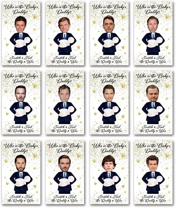 Baby Shower Game Cards, Who's The Baby Daddy Scratch Off Raffle Tickets | 43 Celebrities Cards and 7 blank card, Cute Baby Shower Party Decor Favors