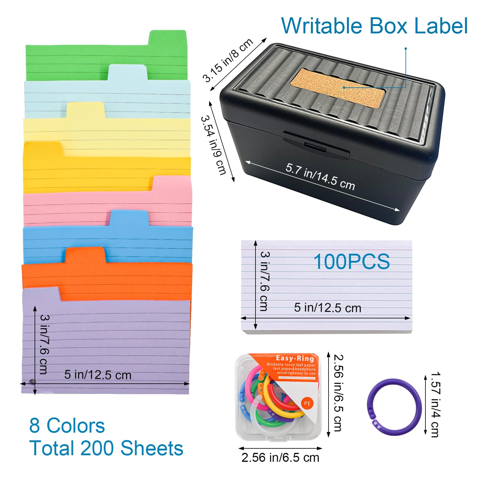 VANRA Index Card Holder 3x5 Flash Card Organizer Case (Black), 14.48 cm x 7.87 cm x 8.89 cm - Image 2