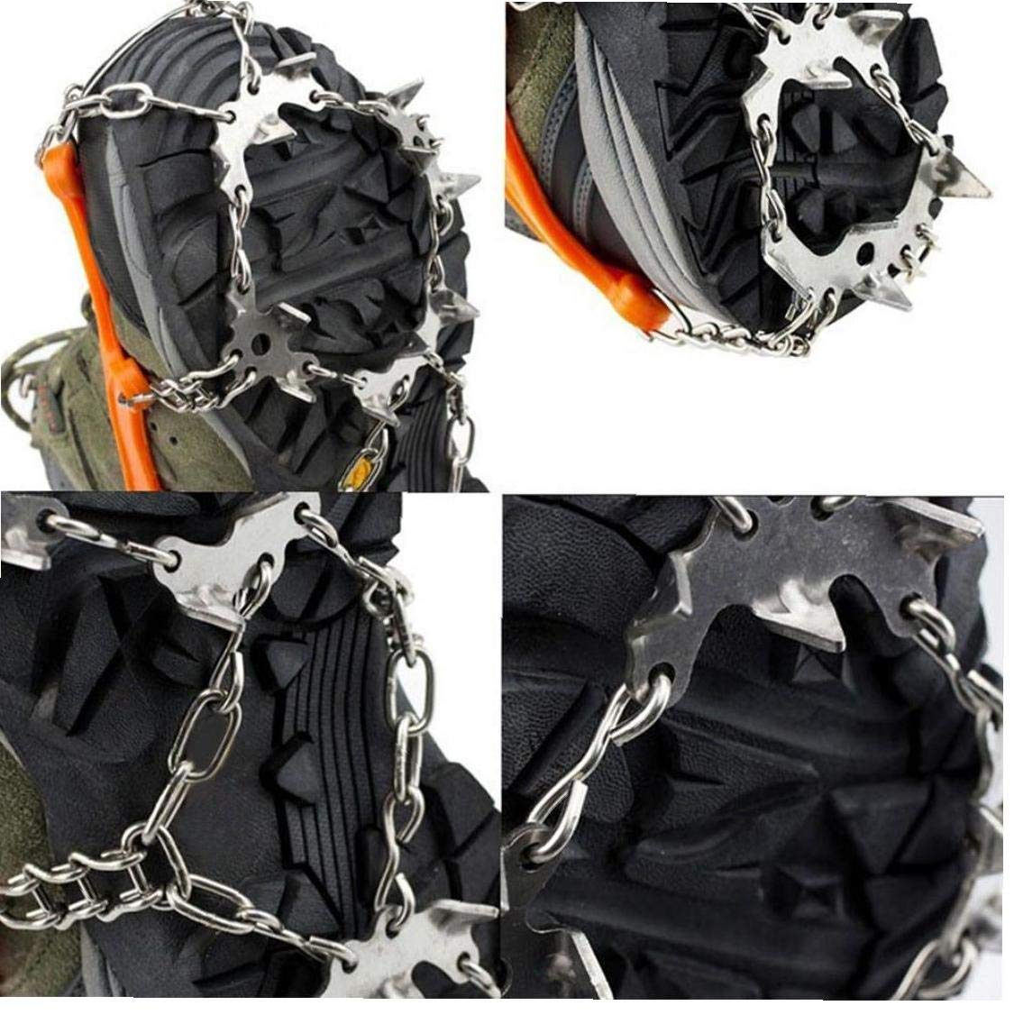 Ice Snow Grips, 19 Teeth Walk Traction Ice Cleat Spikes Edelstahlspikes und strapazierfähiges Silikon für Stiefel und Schuhe Skifahren im Freien Wandern Klettern Gehen Joggen
