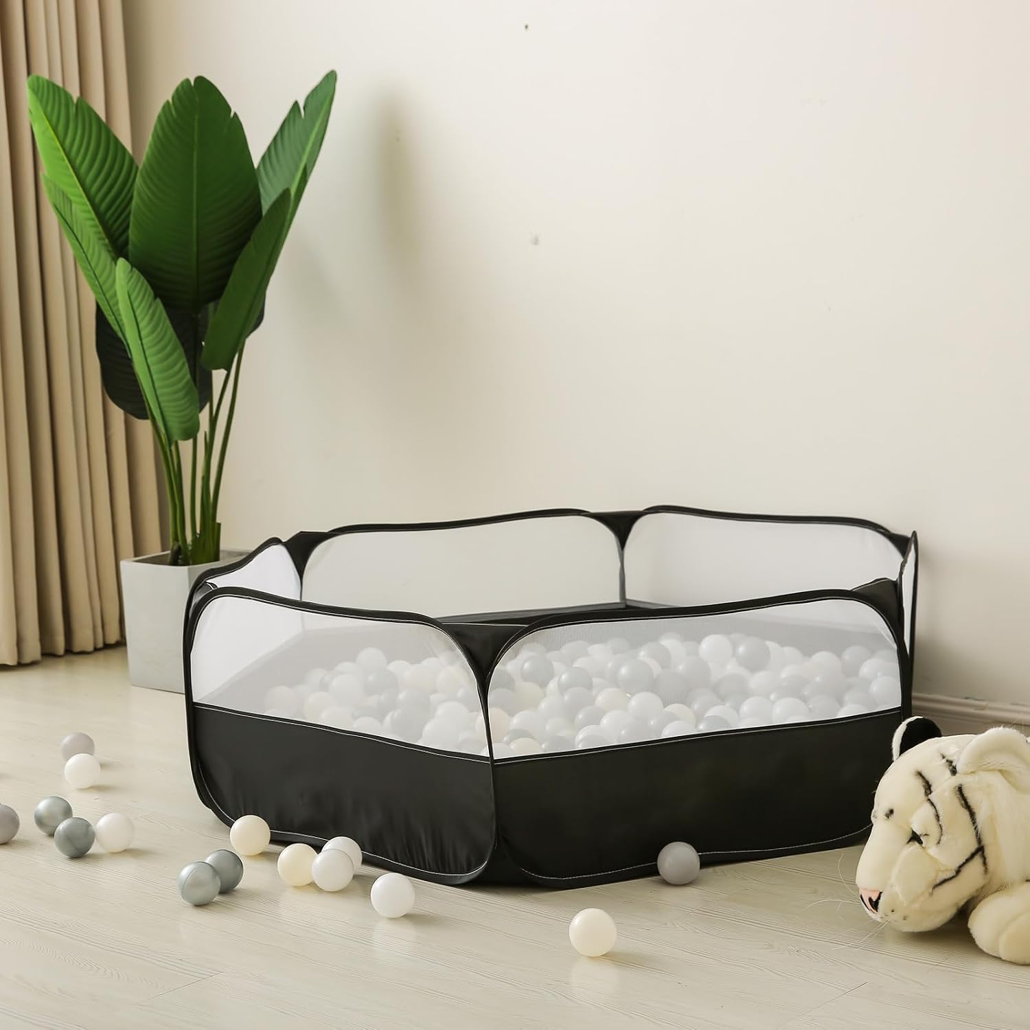 Foldable Ball Pit for Toddlers, Large Pop Up Ball Pits Kids Play Tent Crawl Playpen Ball Pool Playhouse Playpen with Storage Bag, for Boys Girls Dogs Cats Ferrets Indoor Outdoor, Black image 5