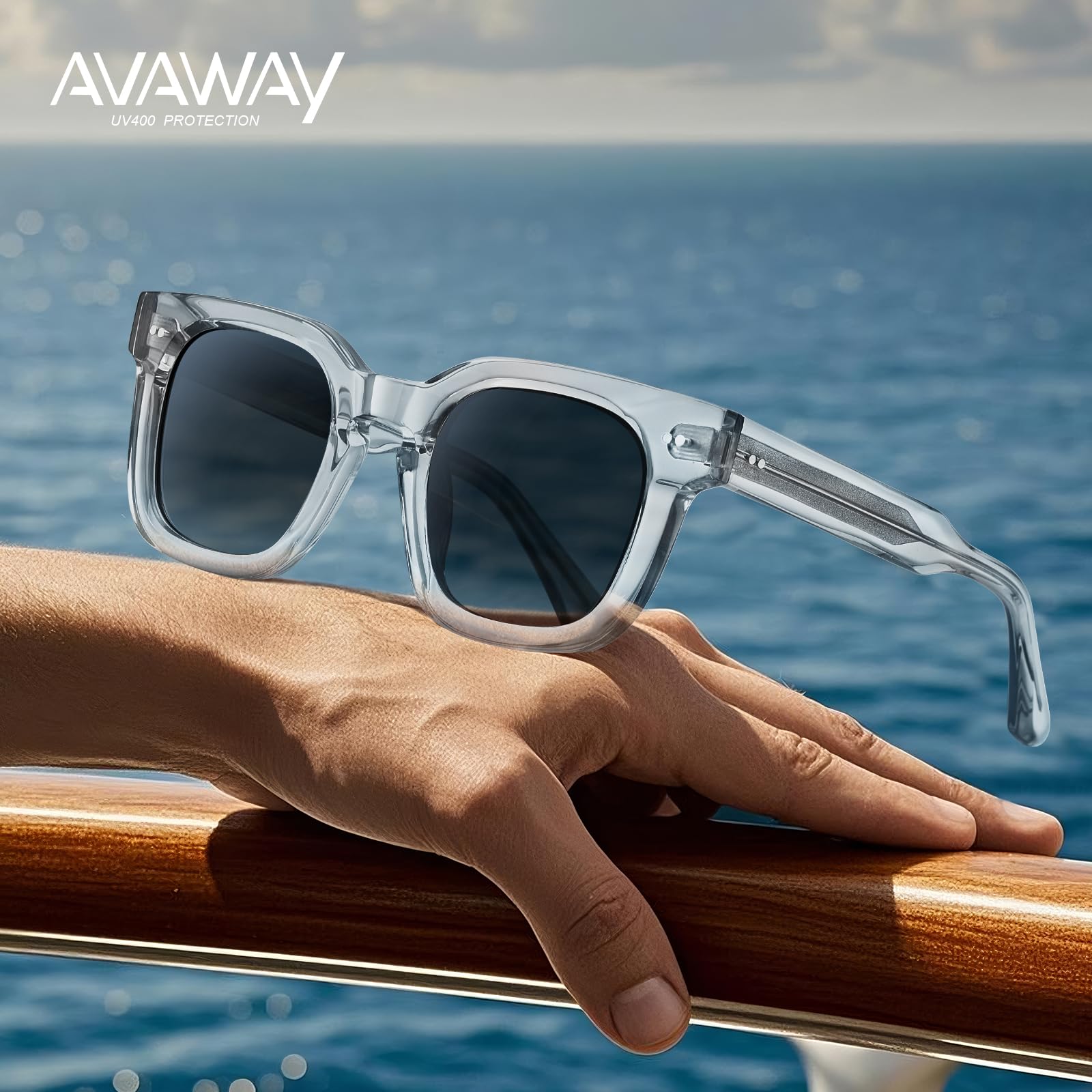 AVAWAY Occhiali da sole Polarizzati Classici da Uomo Montatura Piccola Quadrata in Acetato Occhiali Alla Moda Vintage con Protezione UV400