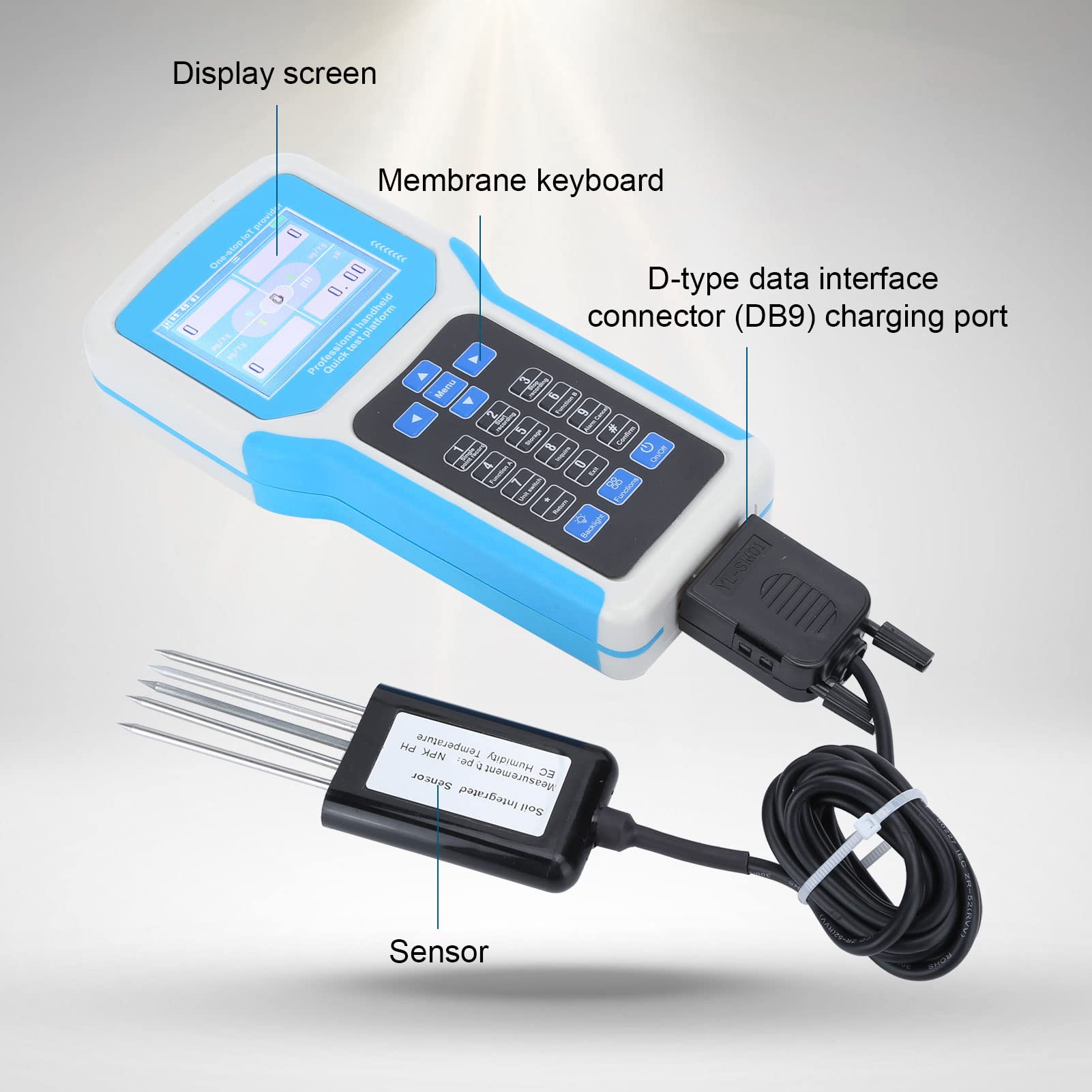 Comprobador de Suelos, Pantalla LCD Medidor de Suelo de Fertilizantes para Plantas, Humedad, Temperatura, Conductividad, Nitrógeno, Fósforo Y Ph 7 en 1 Kit de Medidor de Suelo, Registro de Datos(#3)
