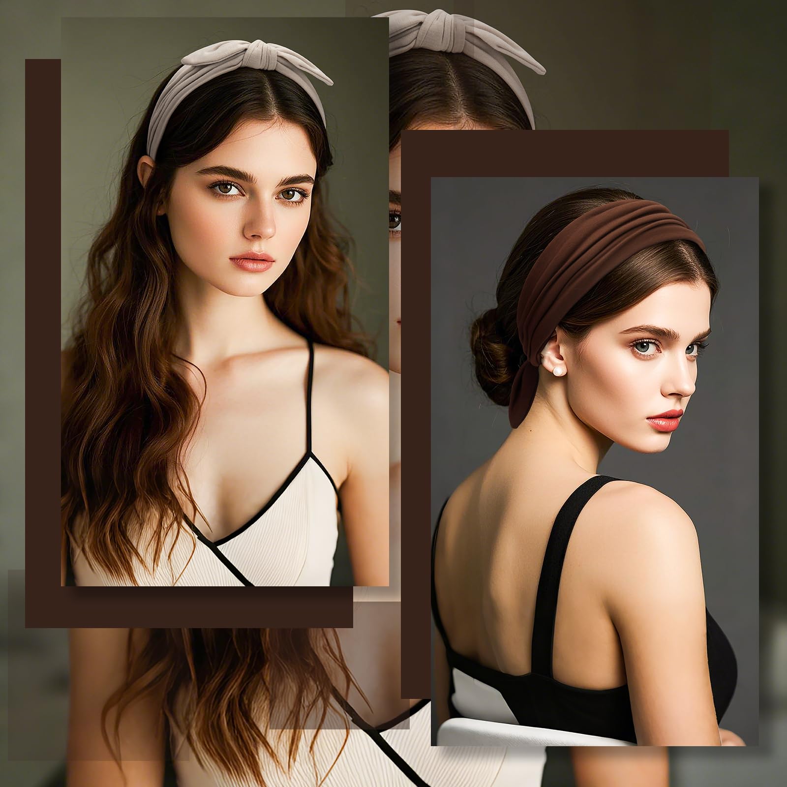 S&N Remille Wide Headbands for Women, Large Hairband, Elastic Non-Slip Headband Twist Knotted Accessories, Yoga Workout Vintage Hair 3 Pack (Multi-colored-1)