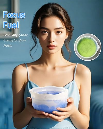 Miniatura 8 de Juego de matcha de flores de cristal natural, 4 piezas de grado alimenticio con cuenco con boquilla, batidor de matcha, cuchara y soporte de