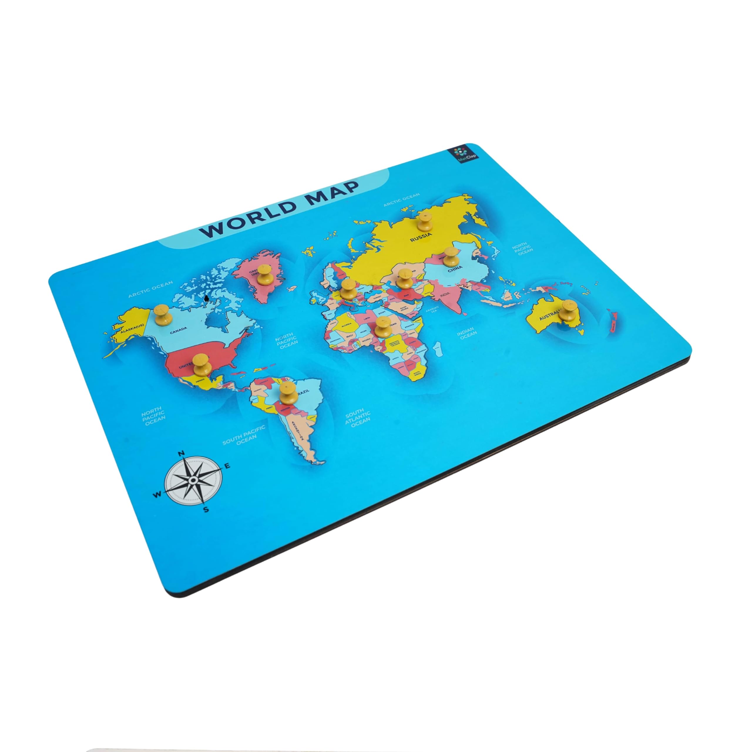 Metclap World Map Wooden Puzzle Tray β Educational Geography Toy for Kids | Learn Continents & Countries | Montessori Learning Tool | Eco-Friendly & Durable | Ideal for Ages 3+