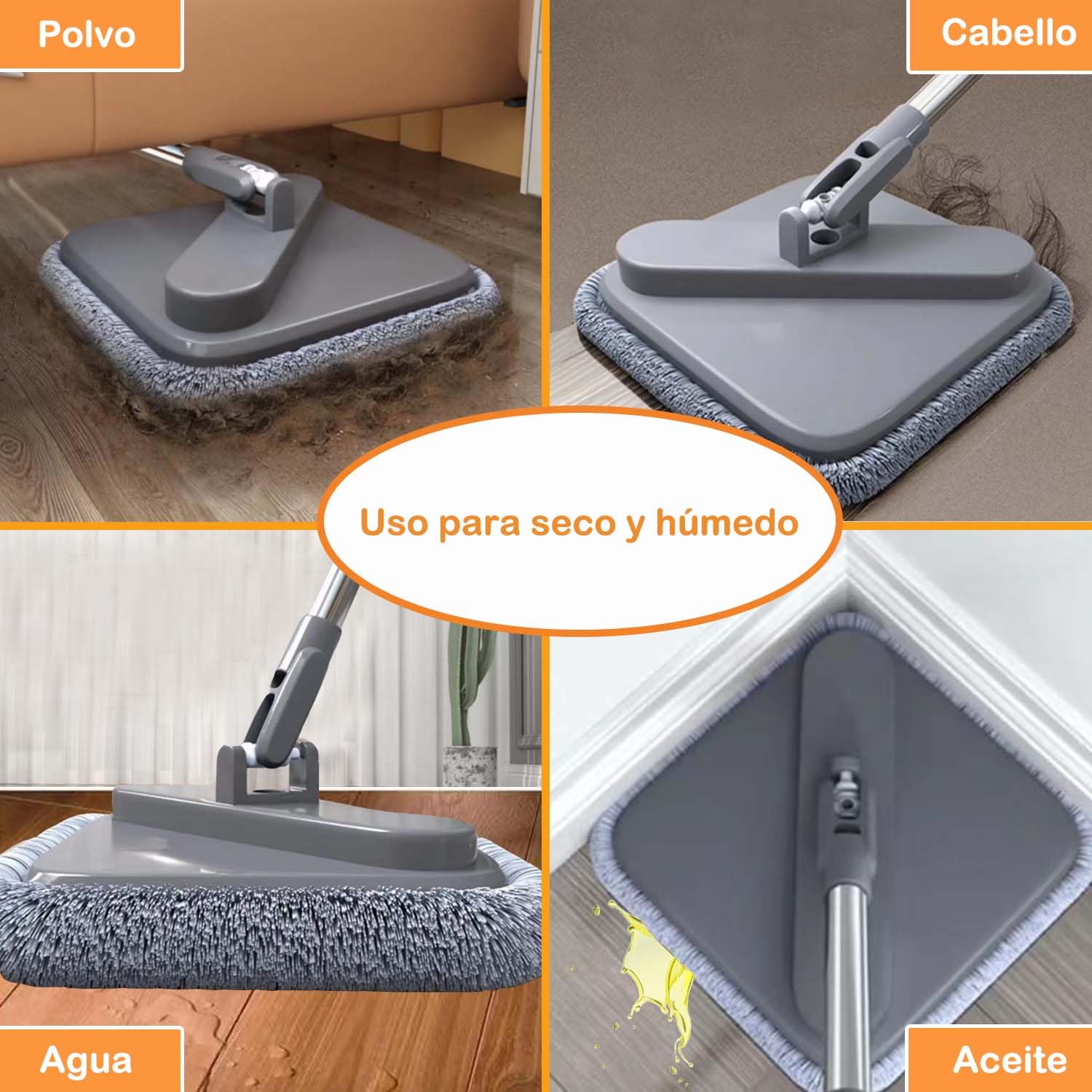 Juego de Fregona Giratoria y Cubeta con 6 Almohadillas de Reemplazables de Microfibra con Sistema de Separación Automática de Agua Sucia y Limpia Cabeza de Fregona Giratoria Autoescurrido