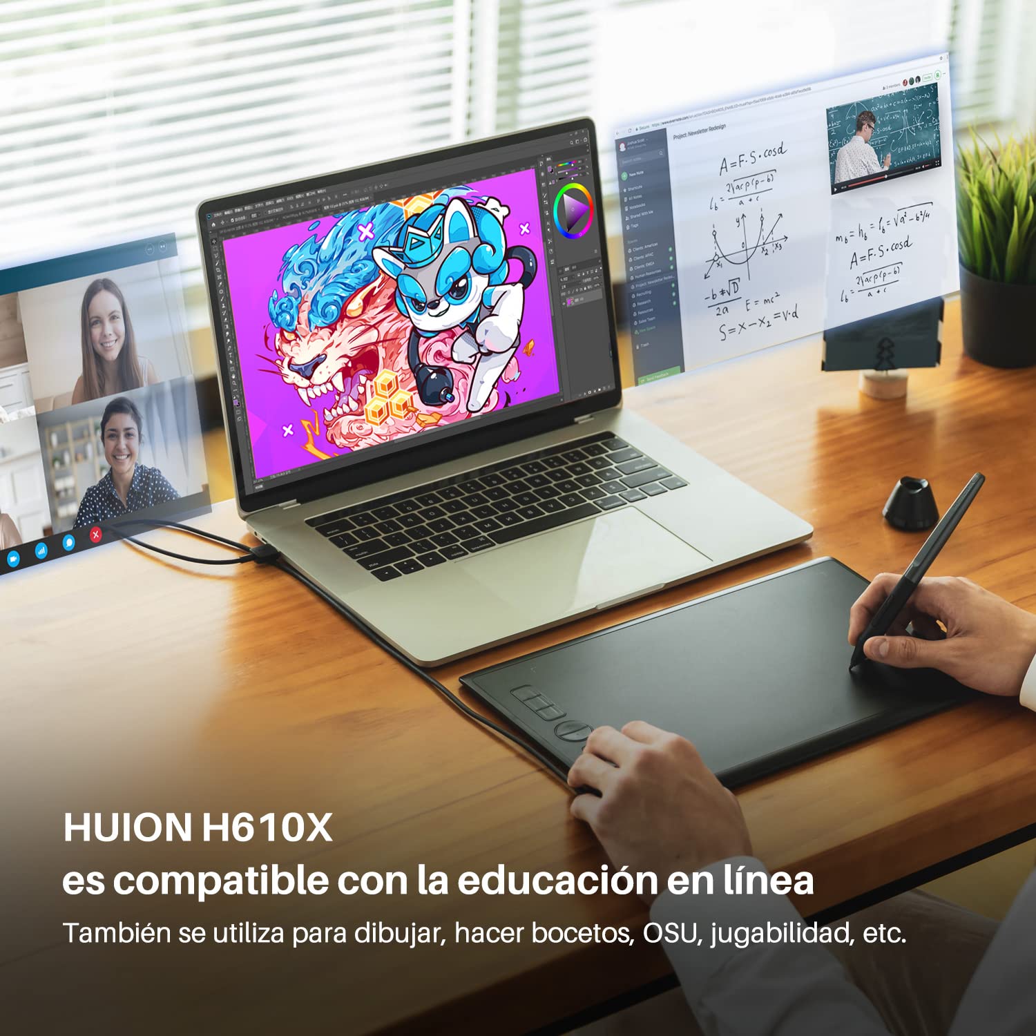 HUION Inspiroy H610X - Tablet gráfica (10 x 6,25 Pulgadas, lápiz Capacitivo 8192 Niveles y 8 Botones expresos, Compatible con Windows, Mac y Android, Ideal para estudiar a Distancia