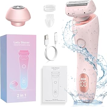 Electric Shaver for Women, Silk Glide Pro Shaver, 2 in 1 Wet & Dry Waterproof Electric Razors with Removable Head, Bikini Trimmer for Women for Leg Arm Underarm Bikini Area Pink