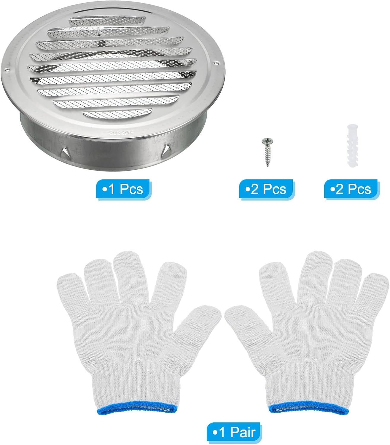 PATIKIL 8" Round Soffit Air Vents, 304 Stainless Steel Louver Grille Vent Cover Screen Mesh Air Outlet for Kitchen Bathroom Wall Ceiling Floor Ventilation