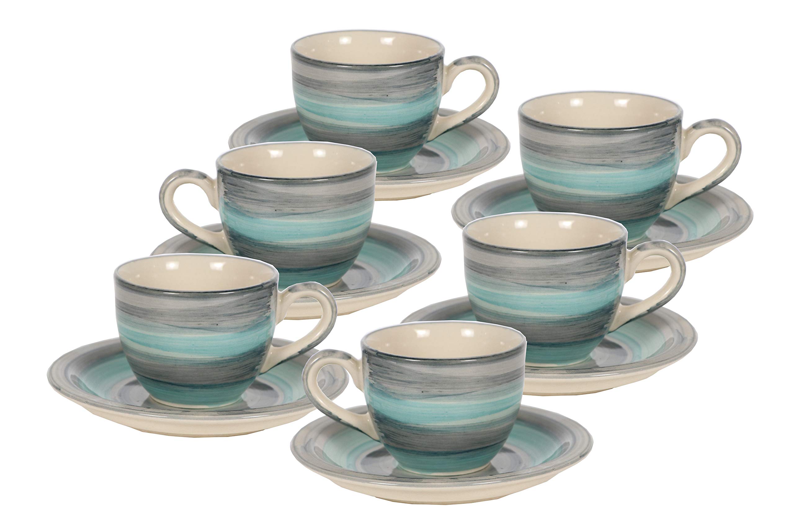 HS HINDUSTANI SAUDAGAR Aqua Mist Ceramic Cup and Saucer Set of 12(130ml) Tea Coffee Cups for Morning & Evening Tea Handmade chai Sets Kitchen Tableware Ideal for Daily use Home & Office and Gifting.