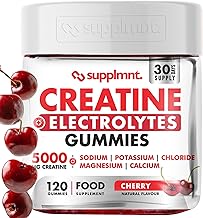 Supplmnt. Creatine Gummies with Electrolytes, 5000mg Creatine Monohydrate, Cherry Flavour, 120 Gummies, Vegan, Gluten-Free, Non-GMO, Food Supplement, 30-Day Supply