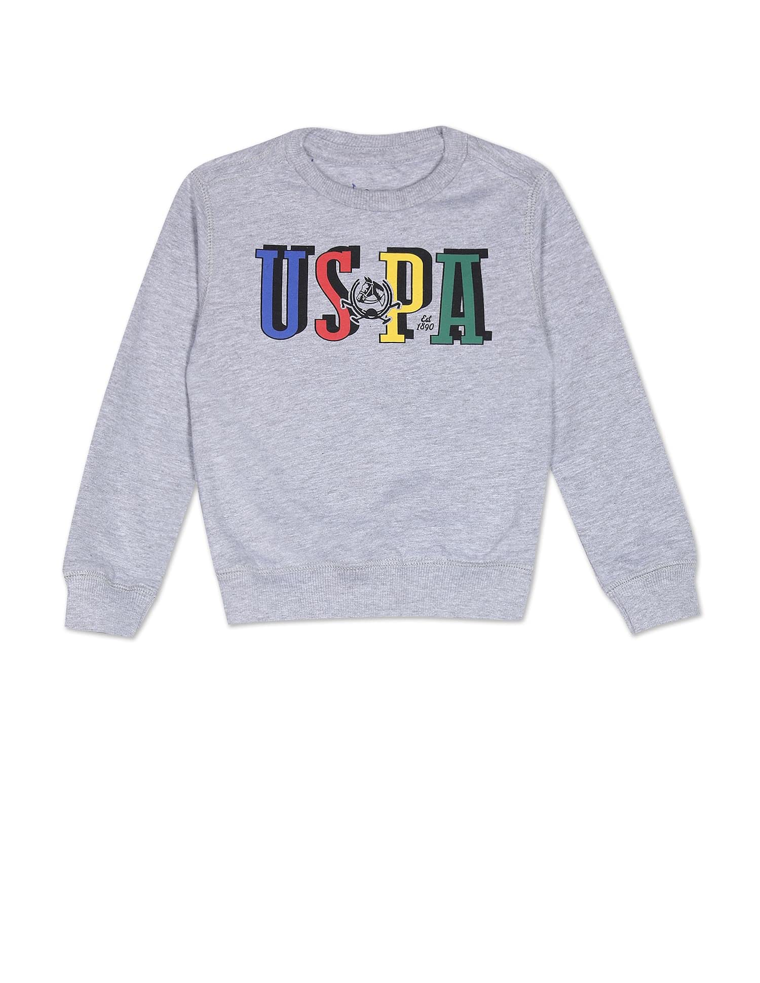 U.S. POLO ASSN. Boys Black Crew Neck Logo Solid Cotton Sweatshirt
