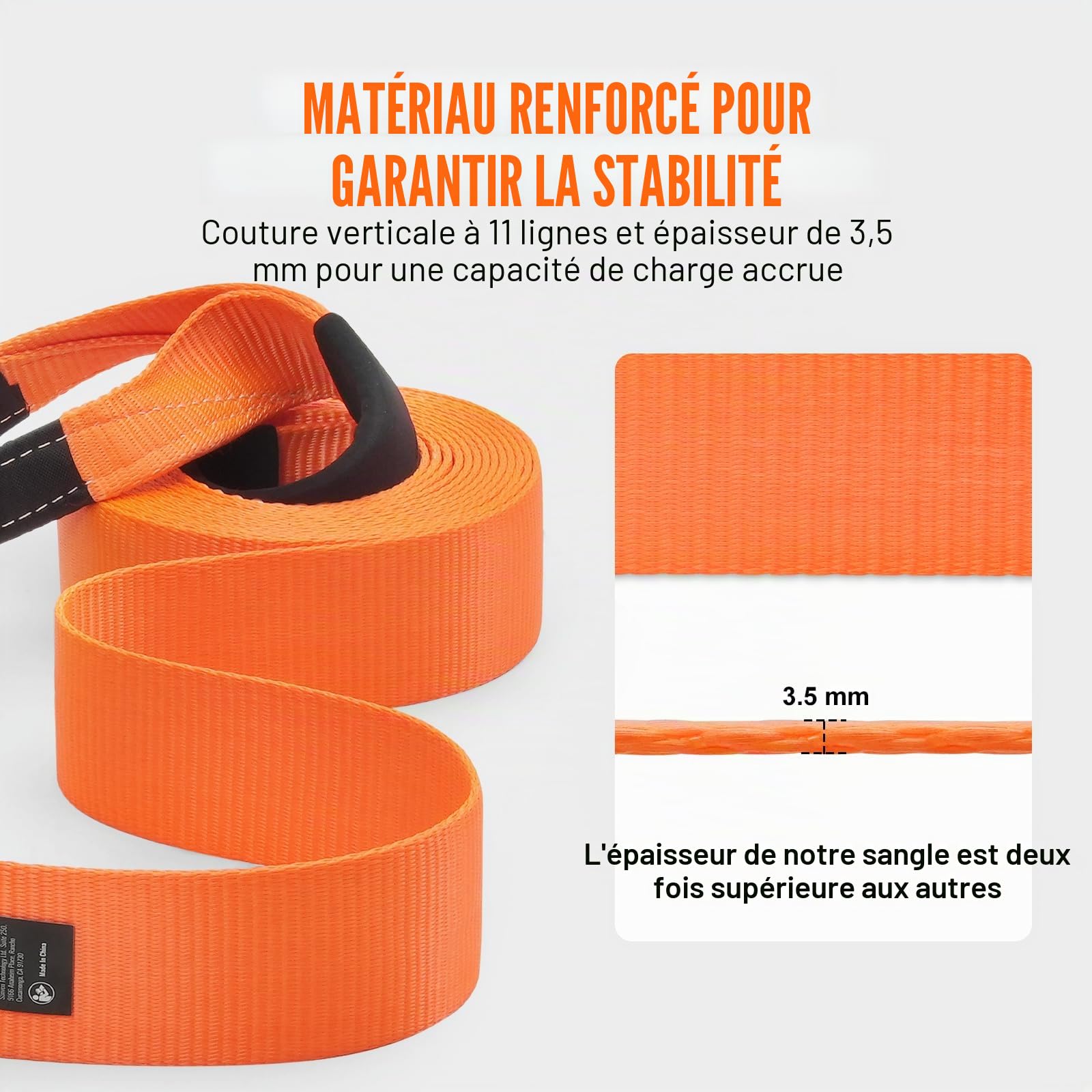VEVOR Kit de récupération de Sangle de remorquage Robuste, 76,2 mm x 9,1 m, Corde de treuil pour protéger Les Arbres, 16329 kg, Boucle Triple renforcée, Manchons de Protection, pour Camion Jeep SUV