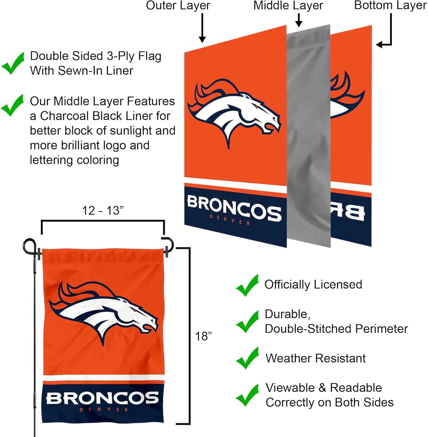 Denver Broncos Garden Flag with Stand Holder