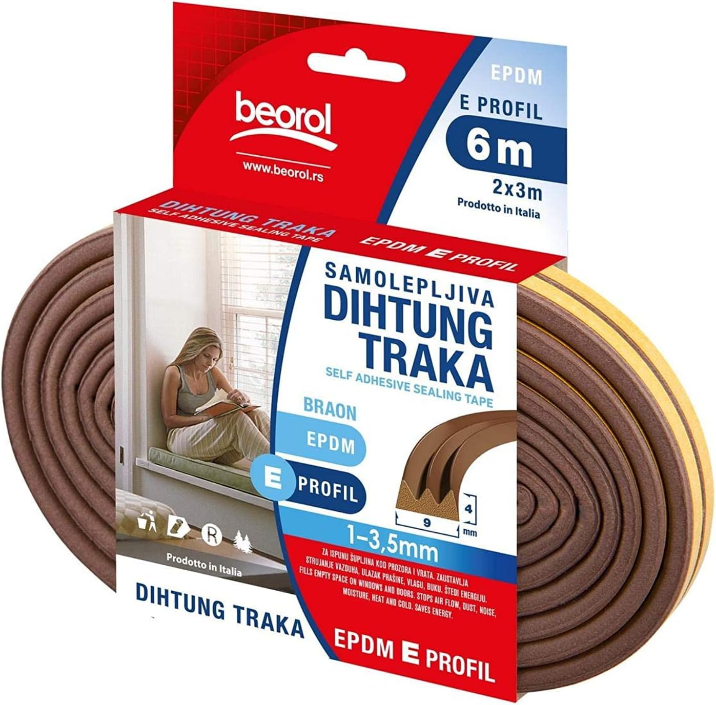 Beorol Self Adhesive Window And Door Sealing Tape Brown E Profile 6M