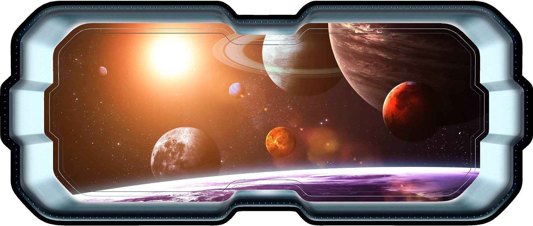 Calcomanía de pared de 61 cm con sistema solar 3D de la nave espacial, diseño de planetas, para decoración de dormitorio de niños, 25,4 cm de alto x 61 cm de ancho