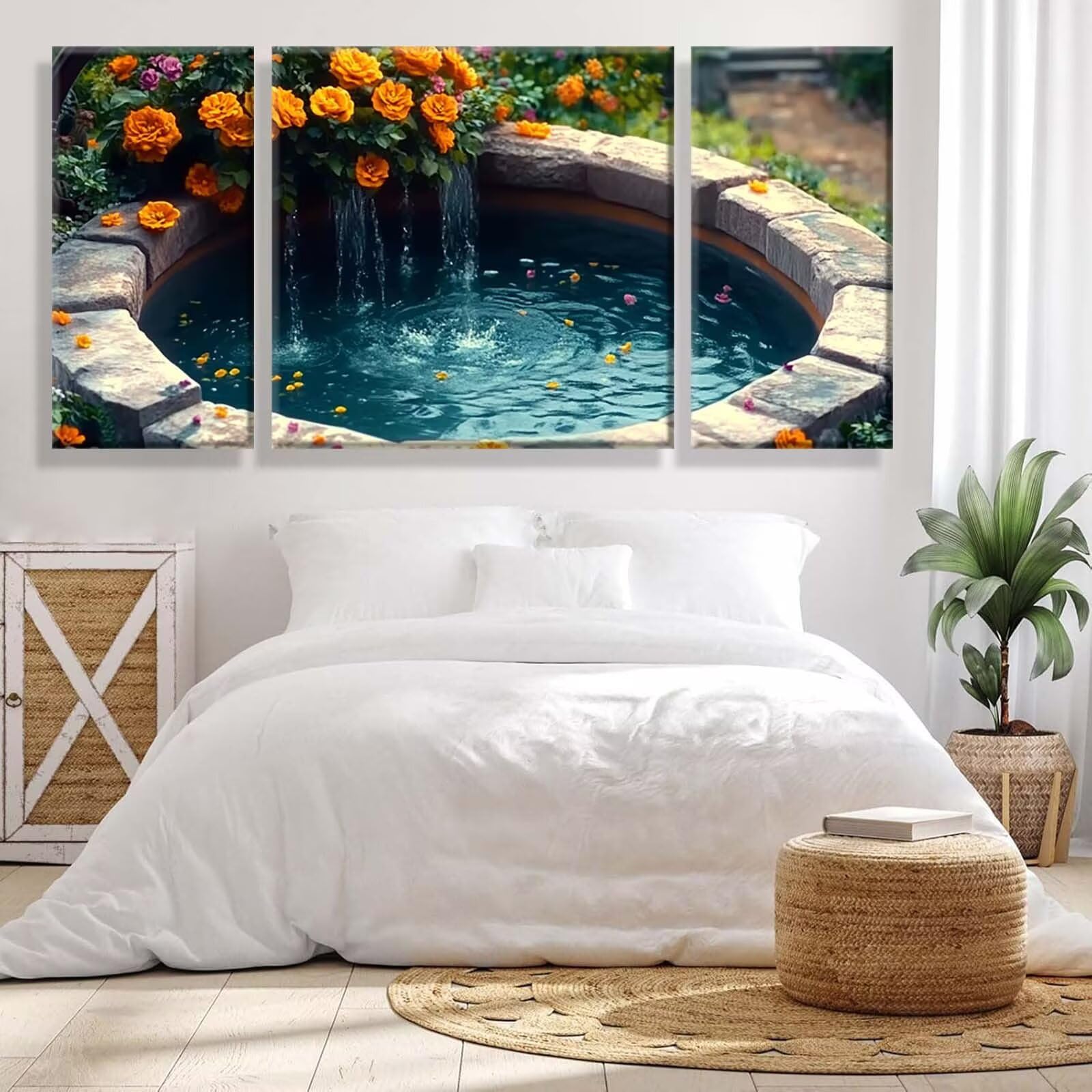 3 Pezzi Dipingere con i Numeri adulti, Paint by Numbers Fiore Pozzo antico, Kit Lavoretti Creativi, Kit Pittura Acrilica Fai-da-Te, con Pennello, Decorazioni Casa 70x140cm (Senza Cornice) y1s-898