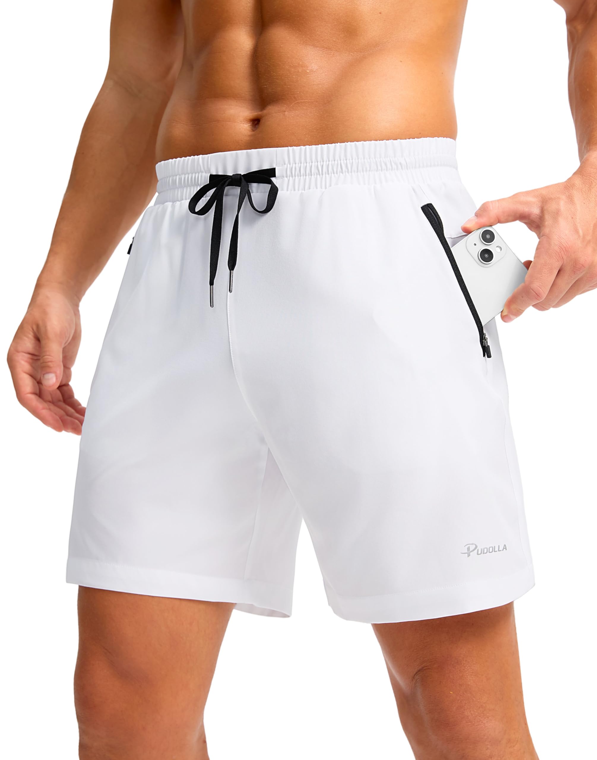 Pudolla Men's Running Gym Shorts with Zipper Pockets 5"/7"/ Lightweight Quick Dry Running Workout Athletic Short