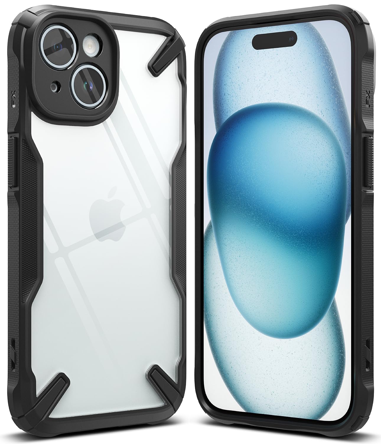 Ringke Fusion-X [Precise Cutouts for Camera Lenses] Compatible with iPhone 15 Case, Augmented Bumper Clear Hard Back Heavy Duty Shockproof Protective Cover - Black