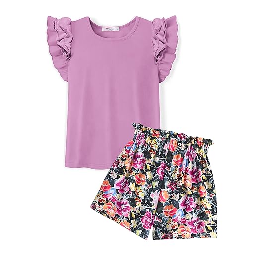 Arshiner Girls 2 Piece Outfits Summer Clothes Ruffle Short Sleeve Shirts Top and High Waist Paper Bag Shorts Set with Pockets