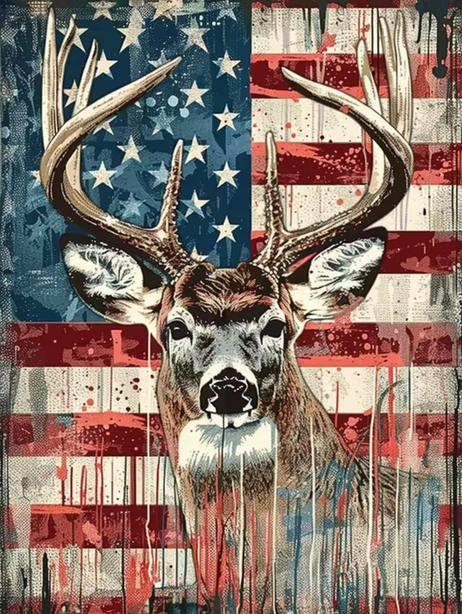 500 Piece Adult Jigsaw Puzzle -Milu and American Flag Deer Jigsaw Puzzle for Beginners, Great Gift-Freedom and Peace Puzzles